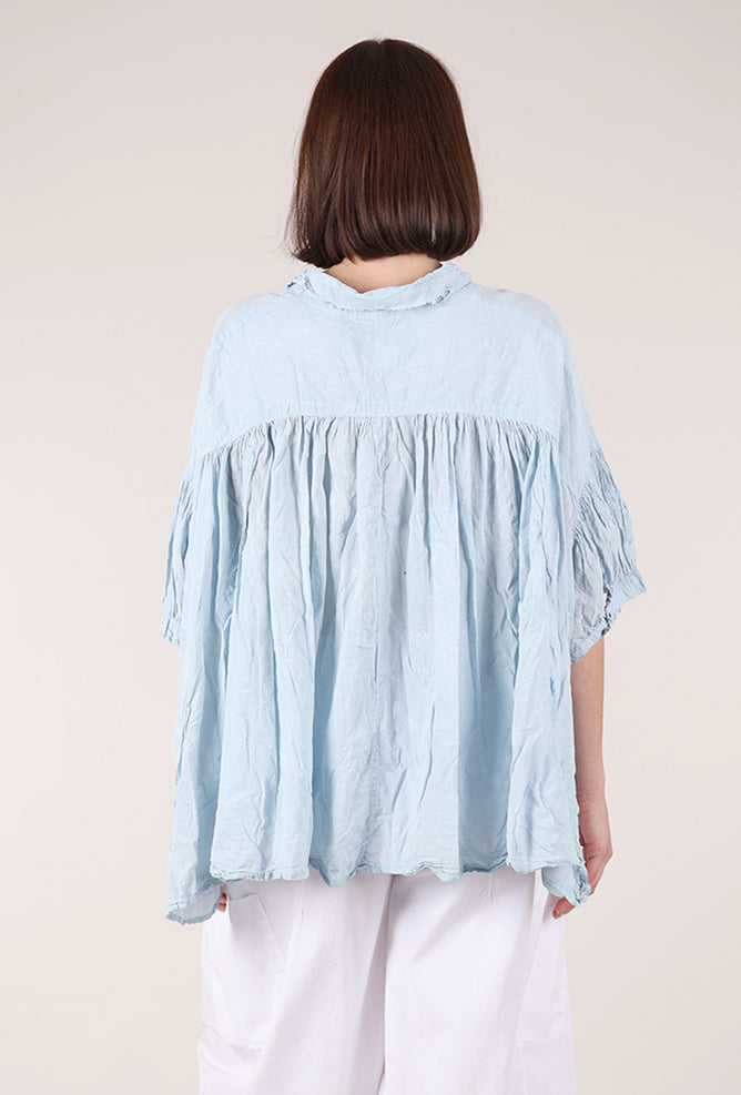 Rundholz Drop-Shoulder Pleat-Sleeve Blouse, Sky Fog