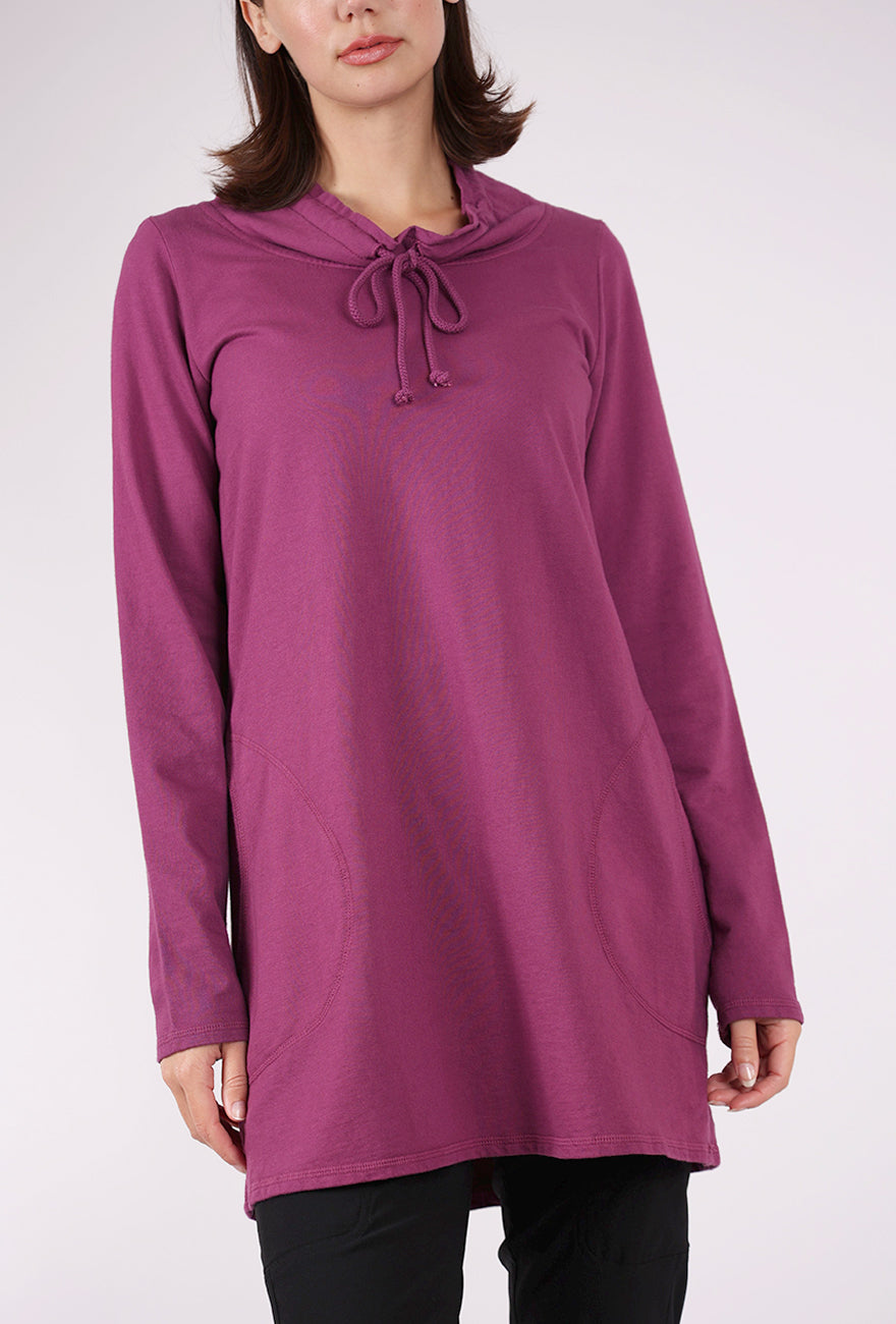 Color Me Cotton Drawstring Cowl Tunic, Razzleberry