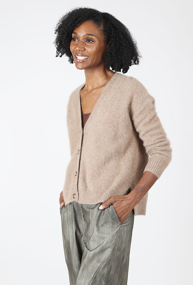 Estheme Cashmere Grandpa Cropped Cardie, Latte