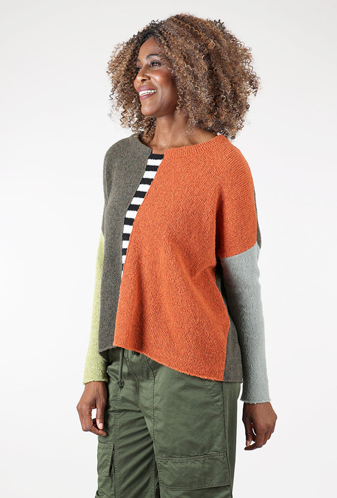 Grizas Contrast Center Pullover, Rust/Olive