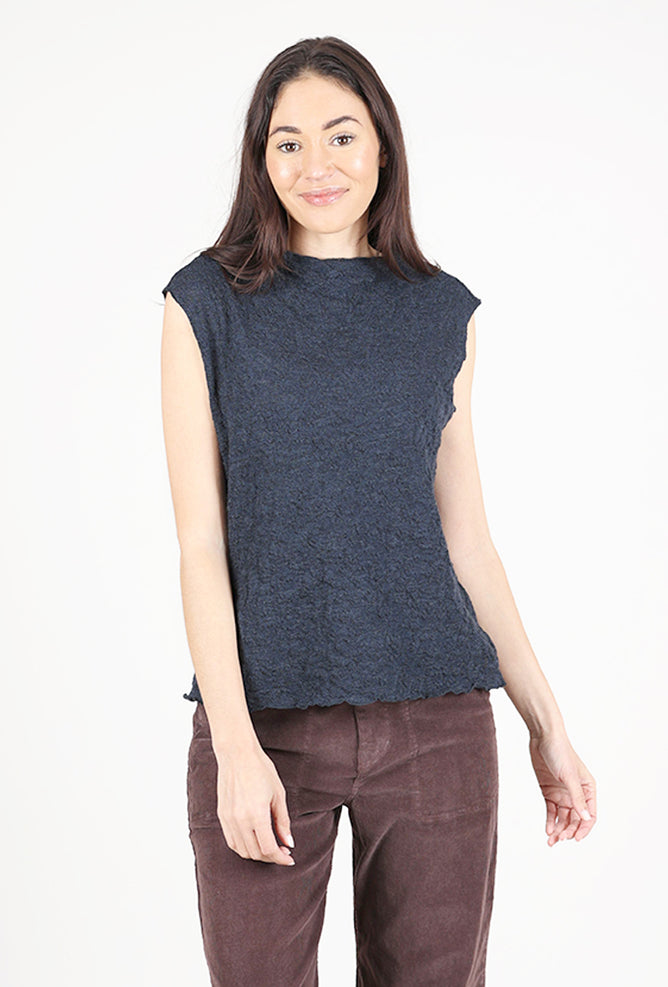 By Basics Bubble Wool Boxy Shell, Midnight Blue Melange