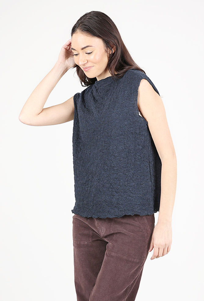 By Basics Bubble Wool Boxy Shell, Midnight Blue Melange