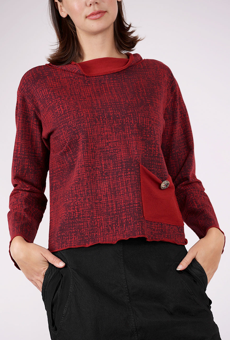 Color Me Cotton Button Detail Print Yoga Top, Merlot