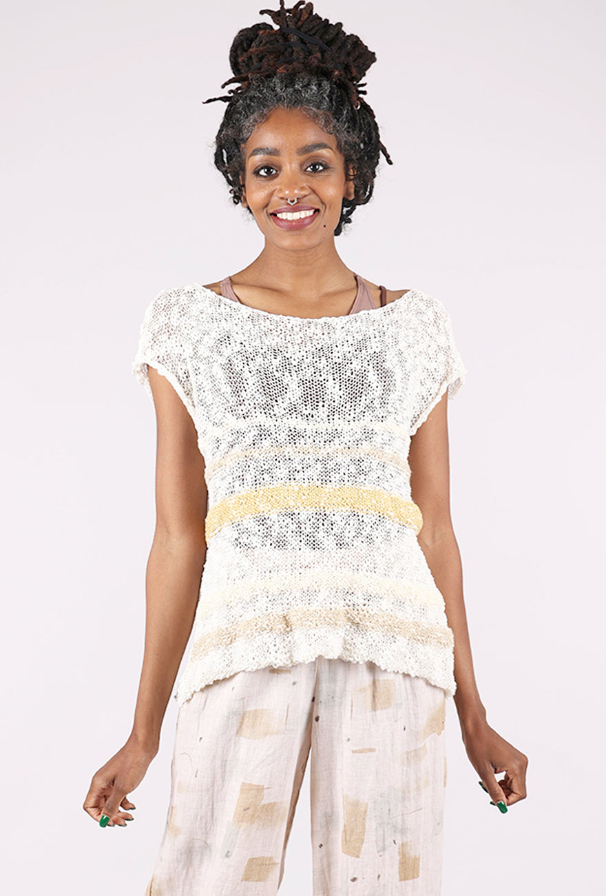Artists & Revolutionaries Mossy Silk-Linen Hand-Knit Sweater Vest, Cream/Lichen