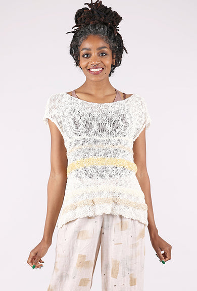 Artists & Revolutionaries Mossy Silk-Linen Hand-Knit Sweater Vest, Cream/Lichen