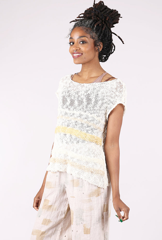 Artists & Revolutionaries Mossy Silk-Linen Hand-Knit Sweater Vest, Cream/Lichen