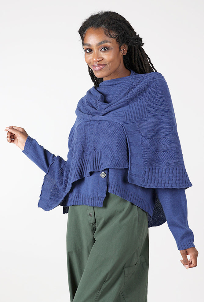 Lurdes Bergada Rib Trim Wrap Scarf, Azure