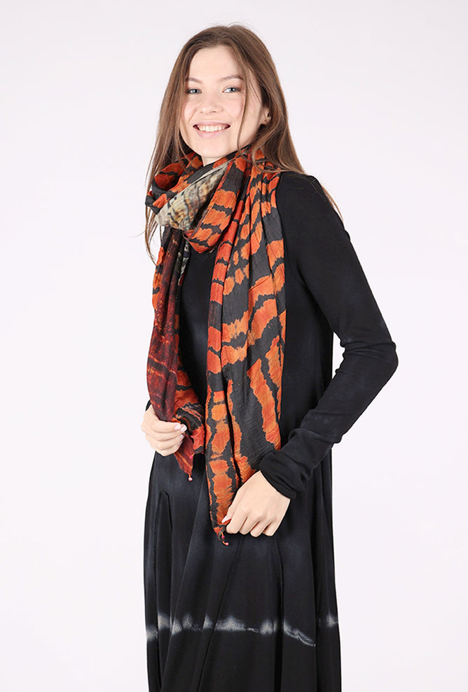 Neeru Kumar Wavy Double-Sided Wool-Silk Scarf, Fire/Ash