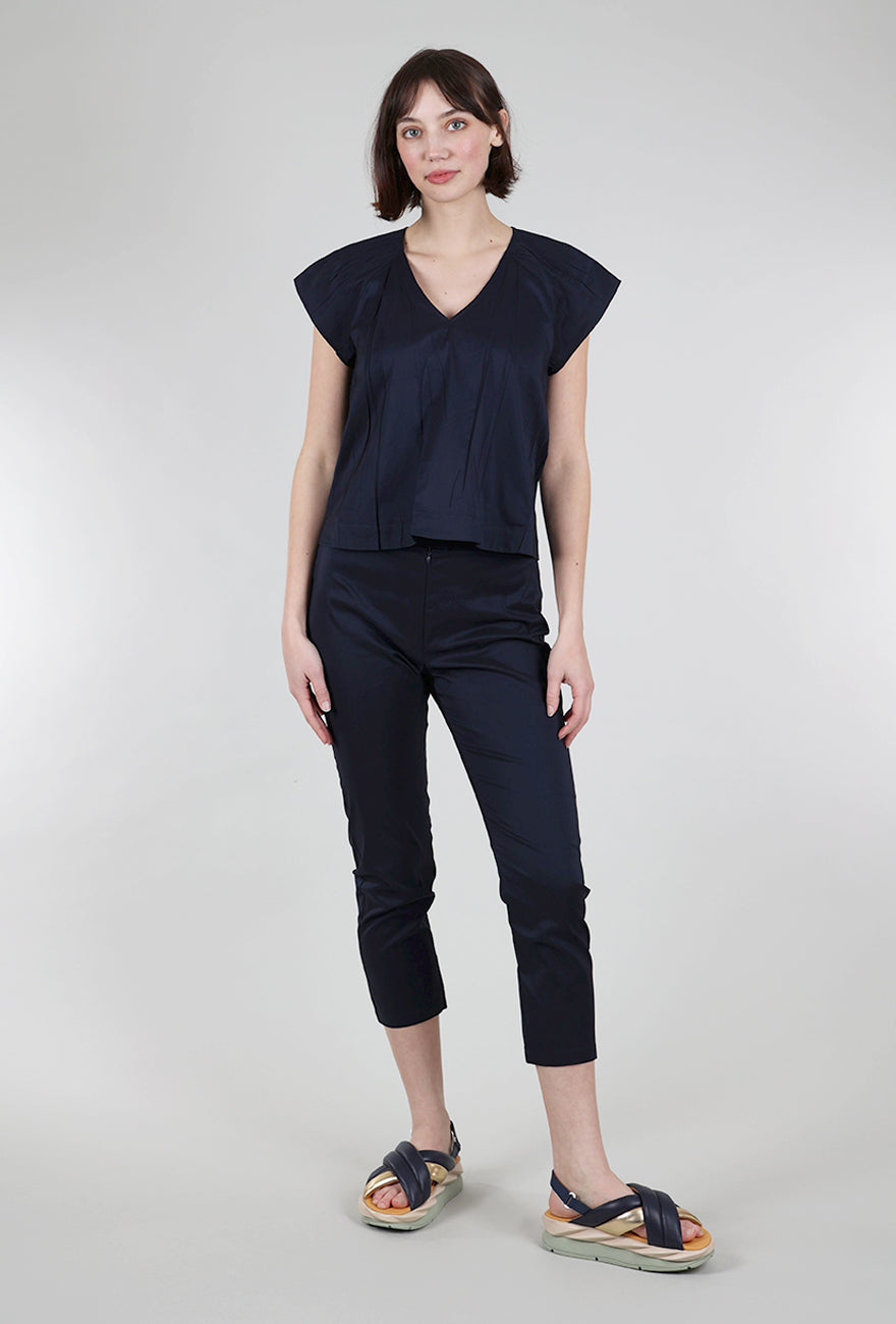 Cotelac Micropleat Shoulder V-Neck Blouse, Indigo
