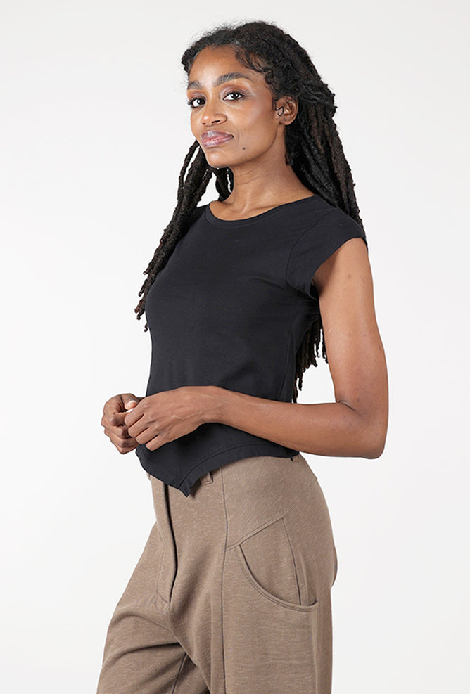 Lurdes Bergada Trim Cap Asym Tee, Black