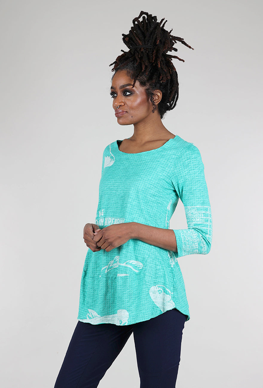 Rundholz Slub Jersey 3/4 Shapely Tee, Aqua