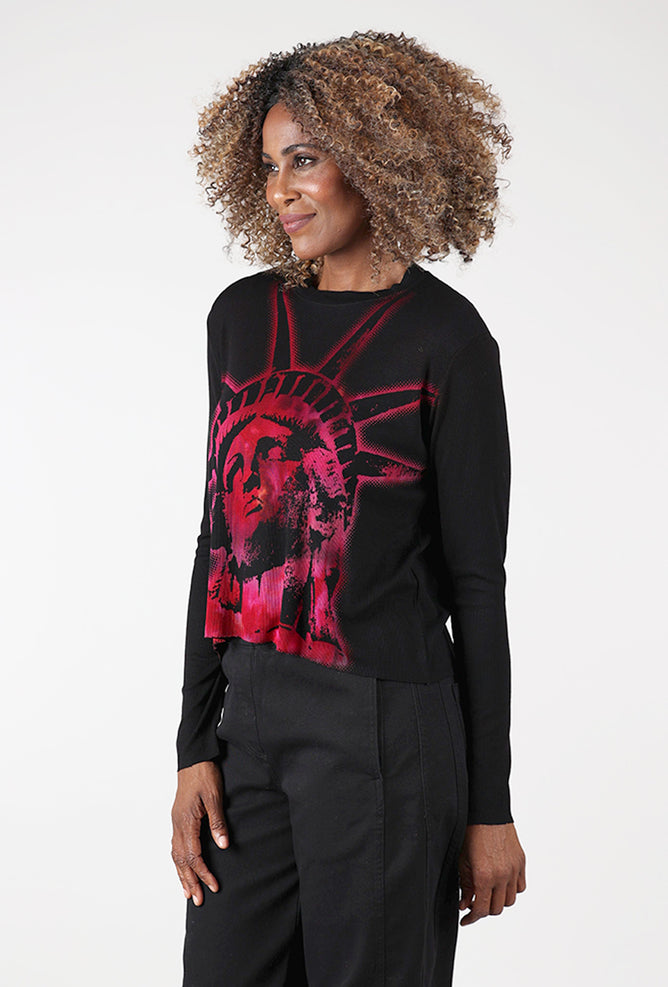 Micro Rib Crop Tee Lady Liberty, Black Angle 2