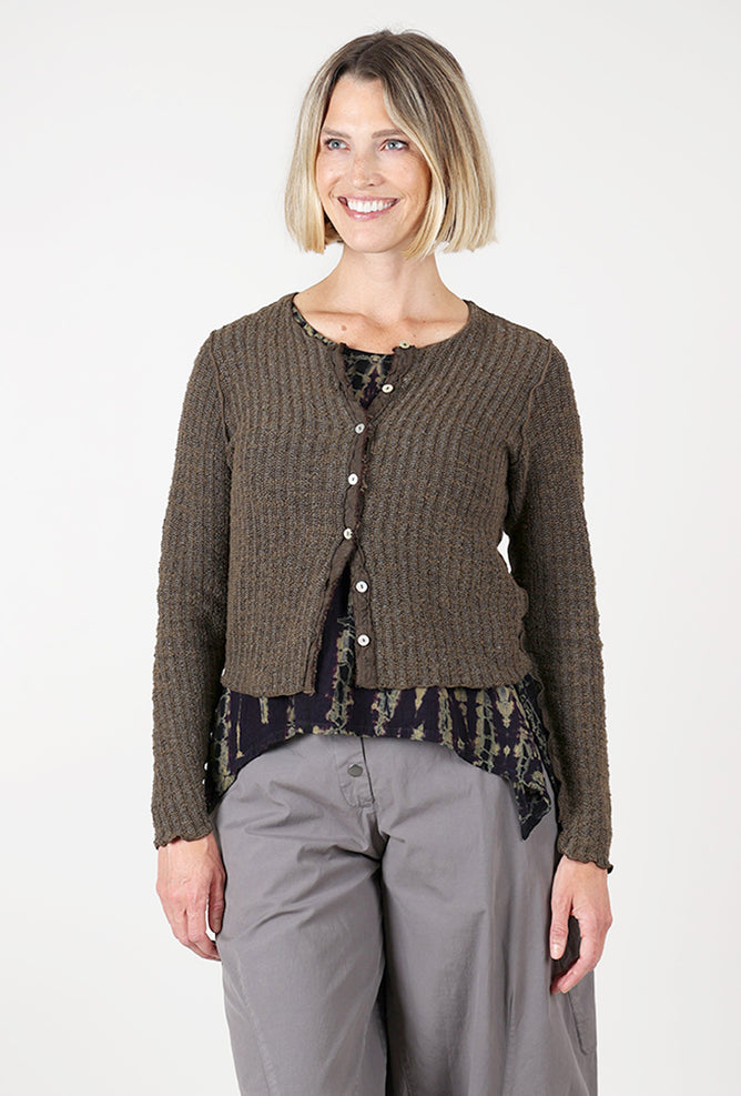 Cut Loose Sweater Texture Crop Cardie, Chocolate