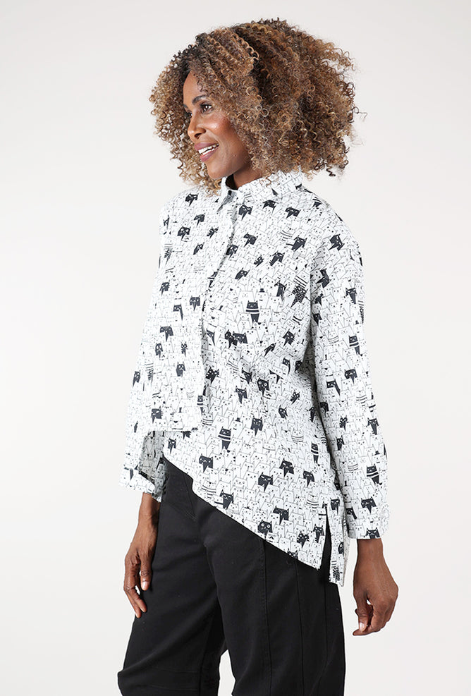 Vanite Couture Kitty Cat Button-Up, White/Black