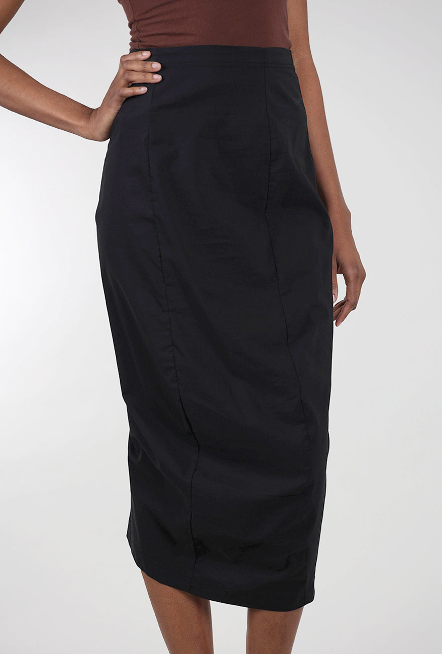Rundholz Cotton Linen Twill Slim Skirt, Black
