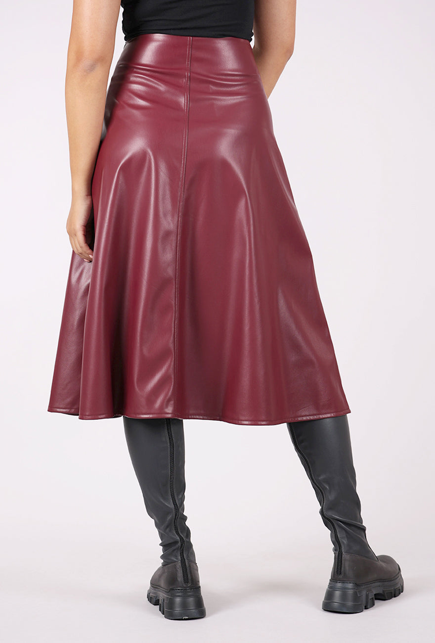 Isle by Melis Kozan Vegan Leather Godet Skirt, Cherry