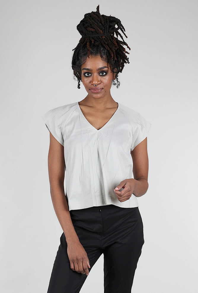 Cotelac Micropleat Shoulder V-Neck Blouse, Argile