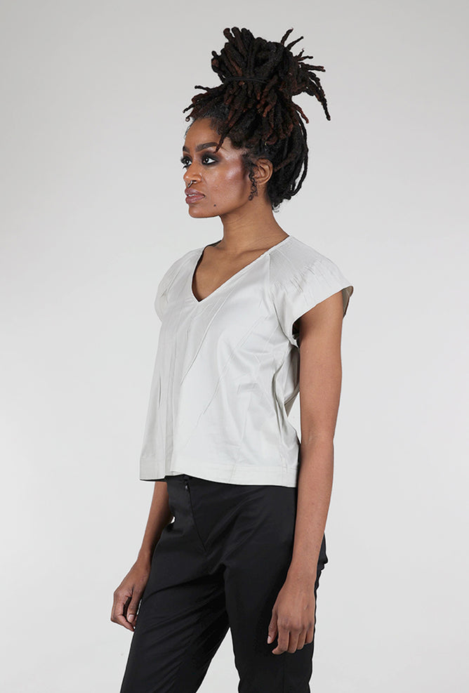 Cotelac Micropleat Shoulder V-Neck Blouse, Argile