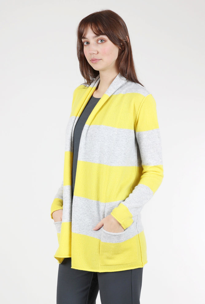Pure Amici Striped Cashmere Open Cardie, Sunshine/Gray