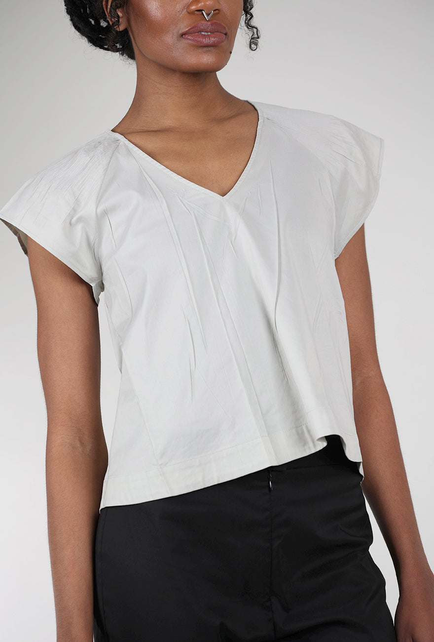 Cotelac Micropleat Shoulder V-Neck Blouse, Argile