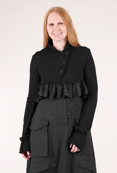 Rundholz Flutter Trim Wool Cardie, Black