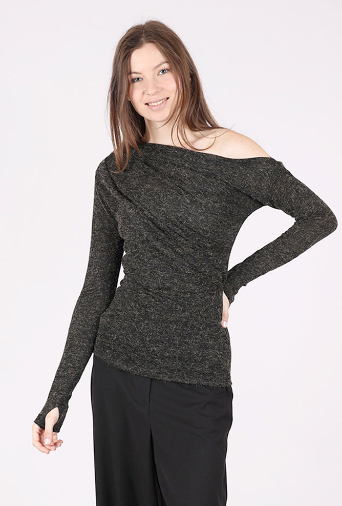 Cossac Melange Drape Top, Black