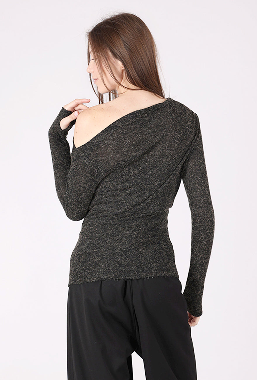 Cossac Melange Drape Top, Black