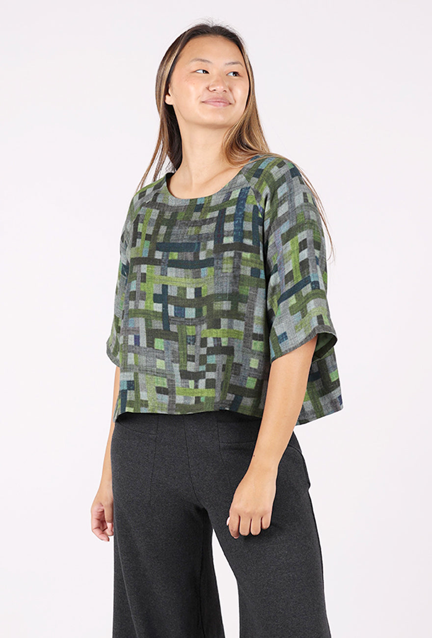 Neeru Kumar Raglan Wool Boxy Top, Green Grids