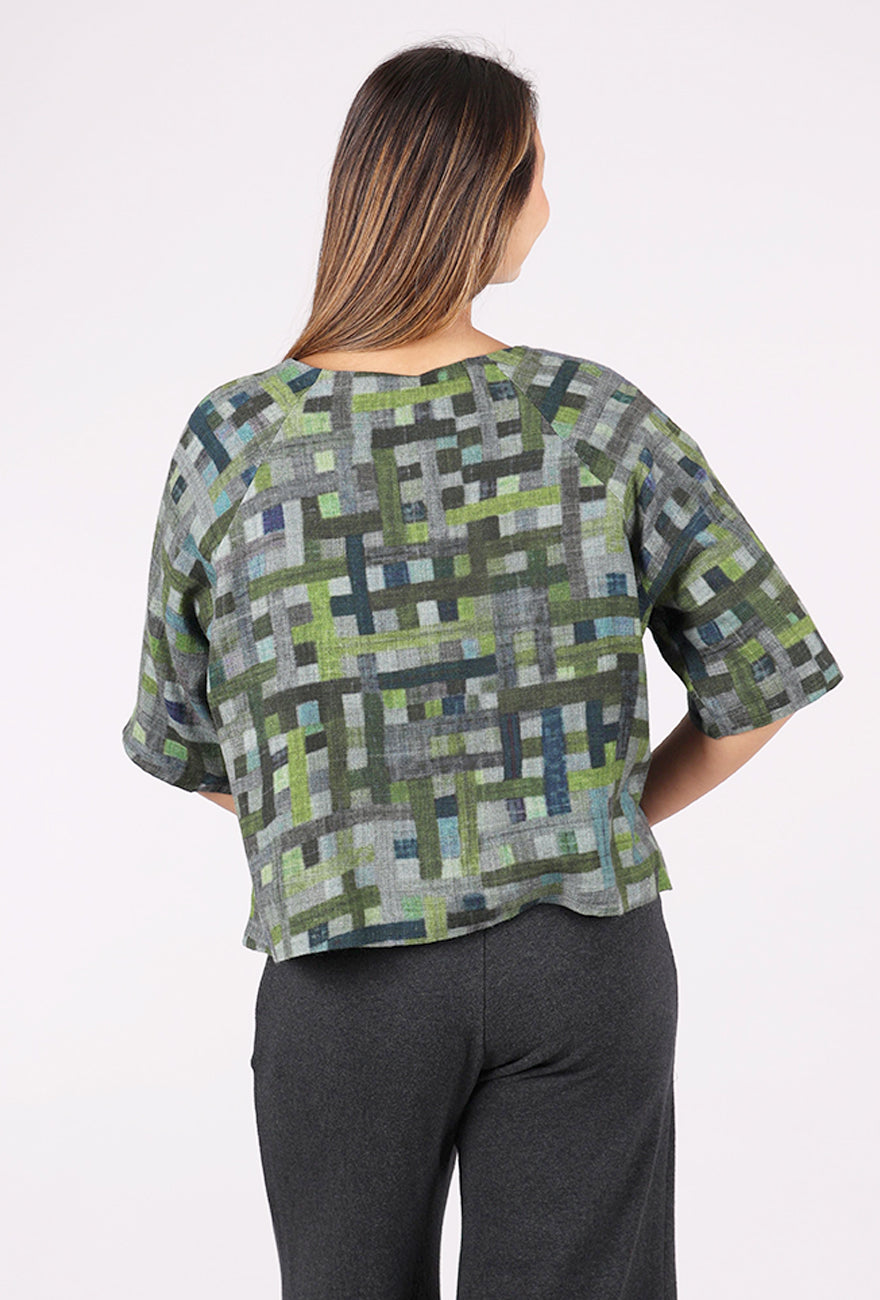 Neeru Kumar Raglan Wool Boxy Top, Green Grids