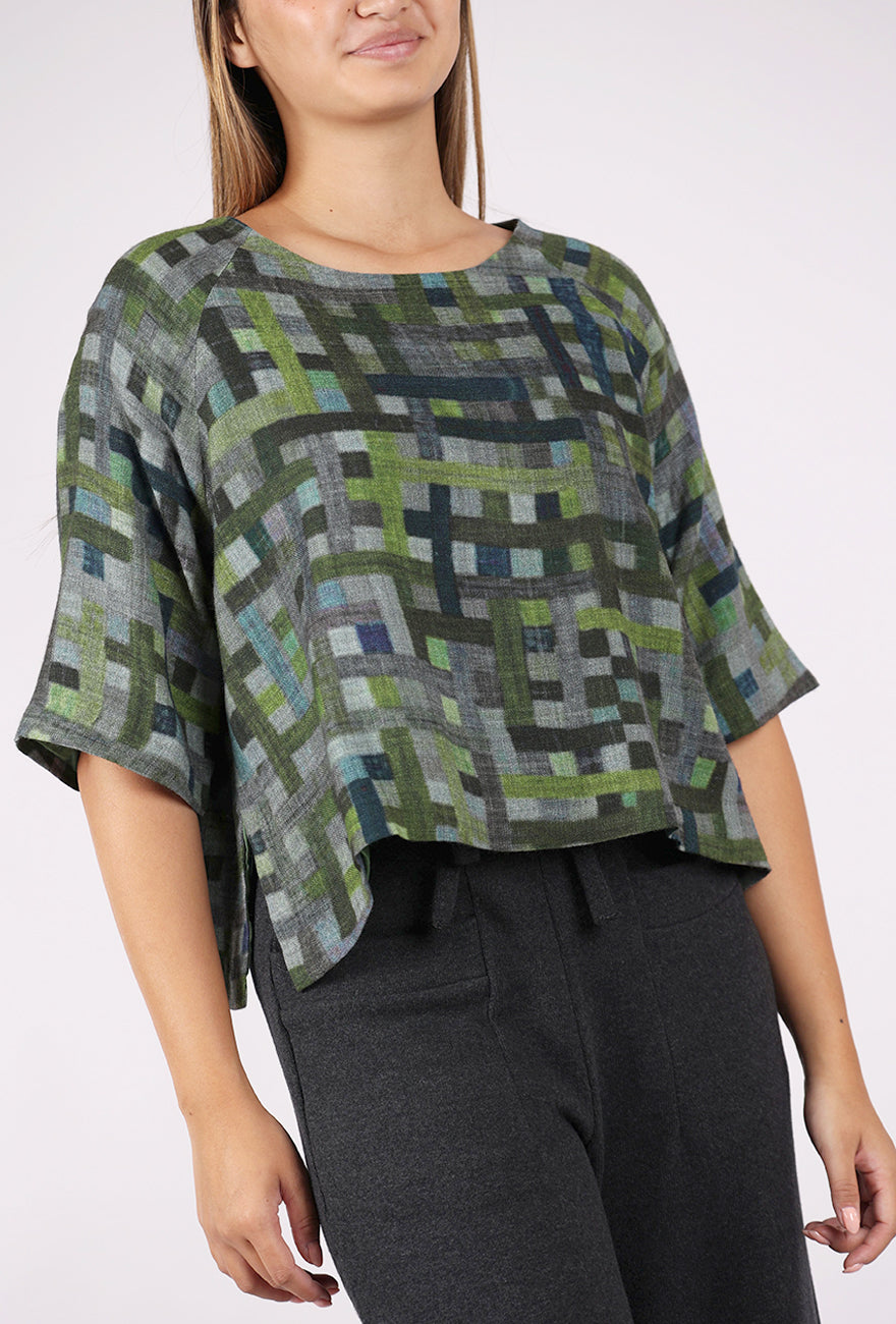 Neeru Kumar Raglan Wool Boxy Top, Green Grids