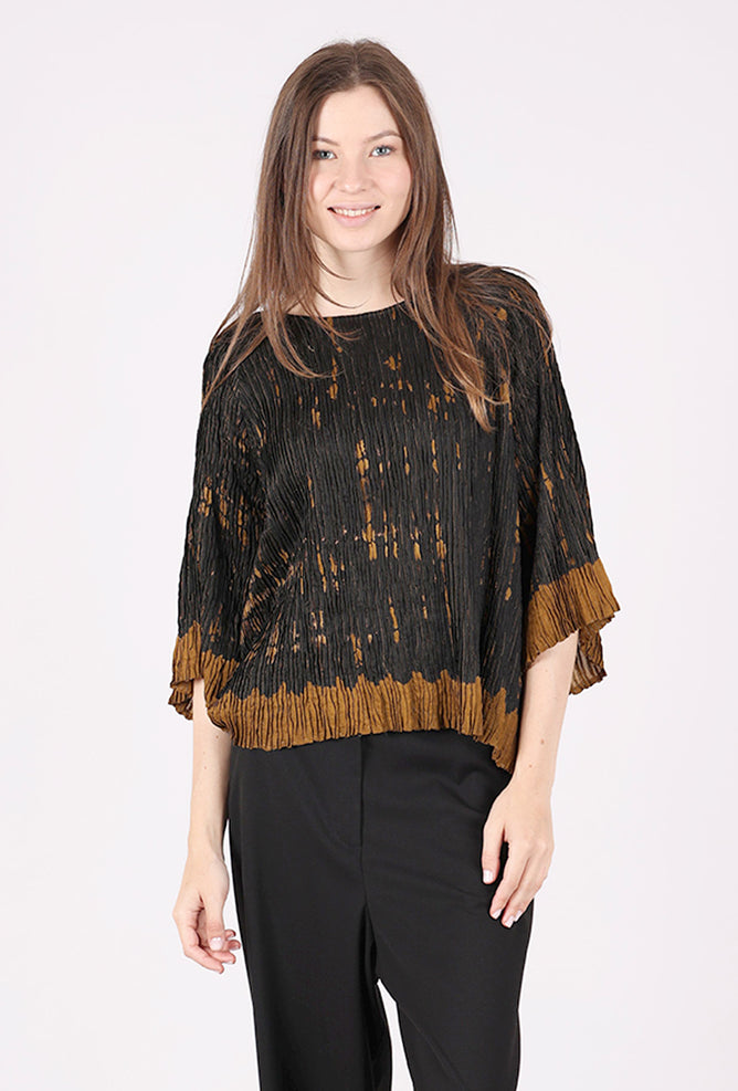 Neeru Kumar Silk Micropleat Blouse, Black/Bronze