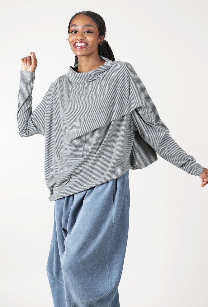 Moyuru Stripe Asym Jersey Top, Gray