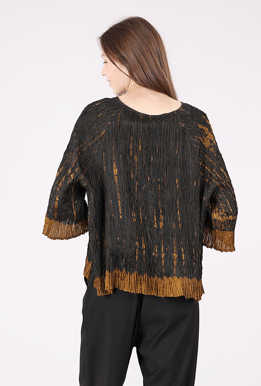 Neeru Kumar Silk Micropleat Blouse, Black/Bronze