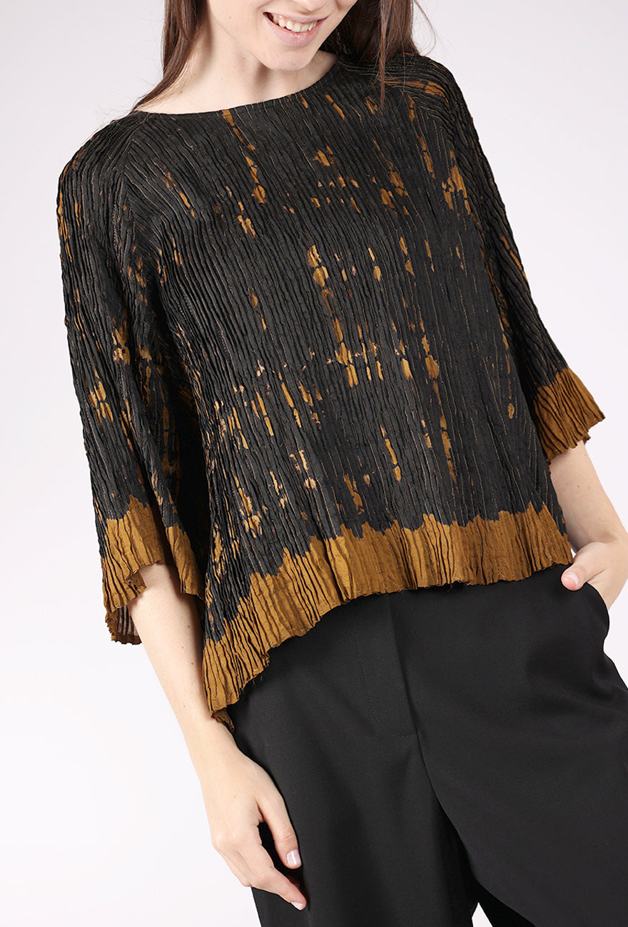 Neeru Kumar Silk Micropleat Blouse, Black/Bronze