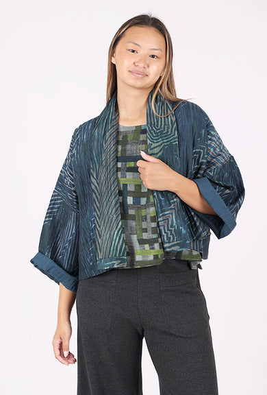Neeru Kumar Short Silk Kimono Jacket, Navy/Teal