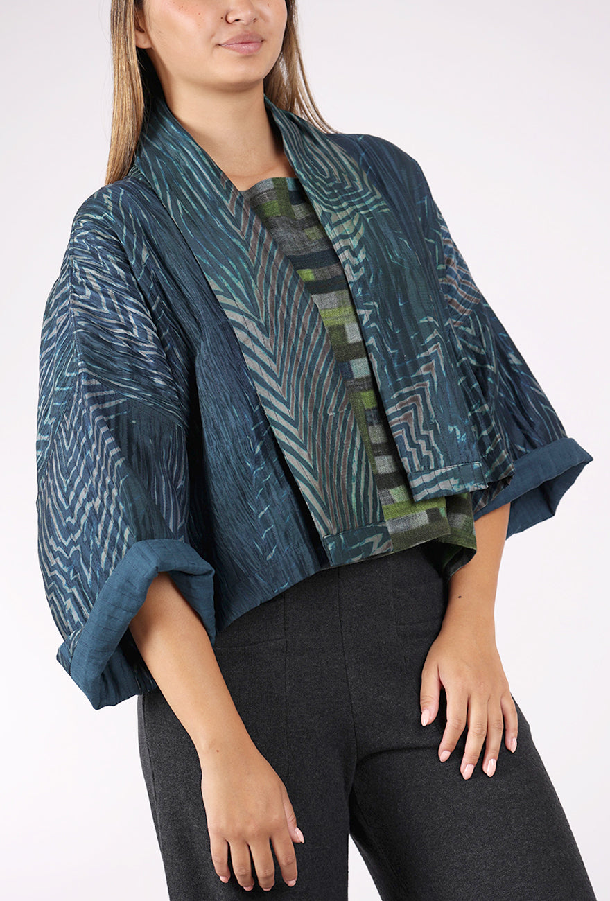 Neeru Kumar Short Silk Kimono Jacket, Navy/Teal