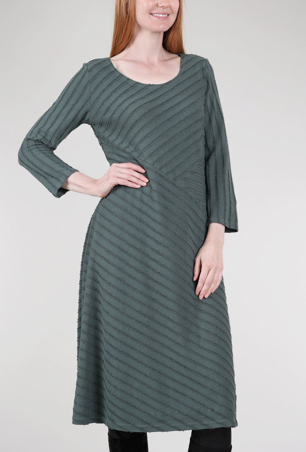 Cut Loose Frayed-Stripe Seamed Dress, Myrtle