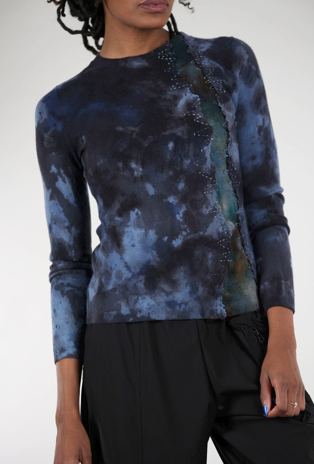 Galadriel Mattei Serpentine Fitted Cashmere Crew, Steel