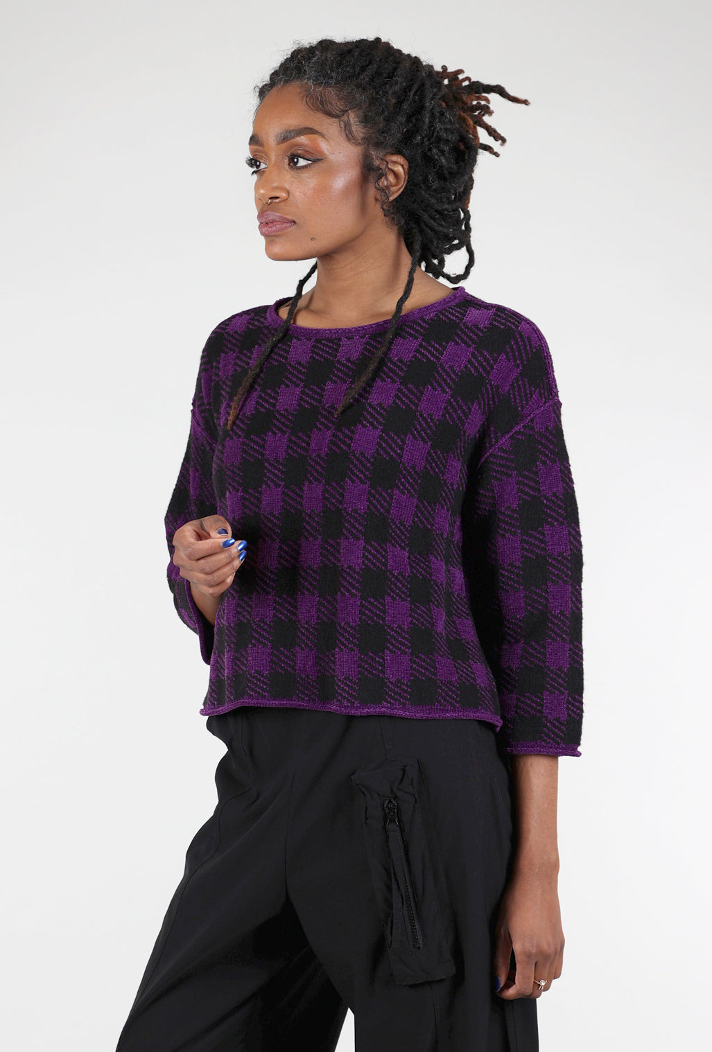 Liv Chenille Check Sweater, Amethyst