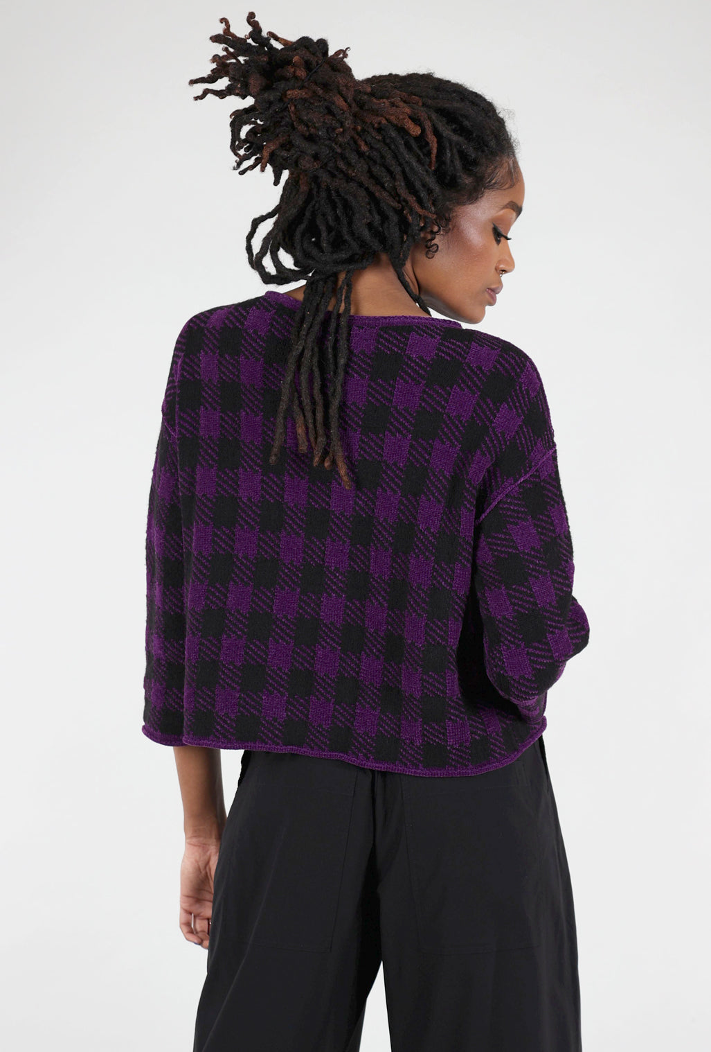 Liv Chenille Check Sweater, Amethyst