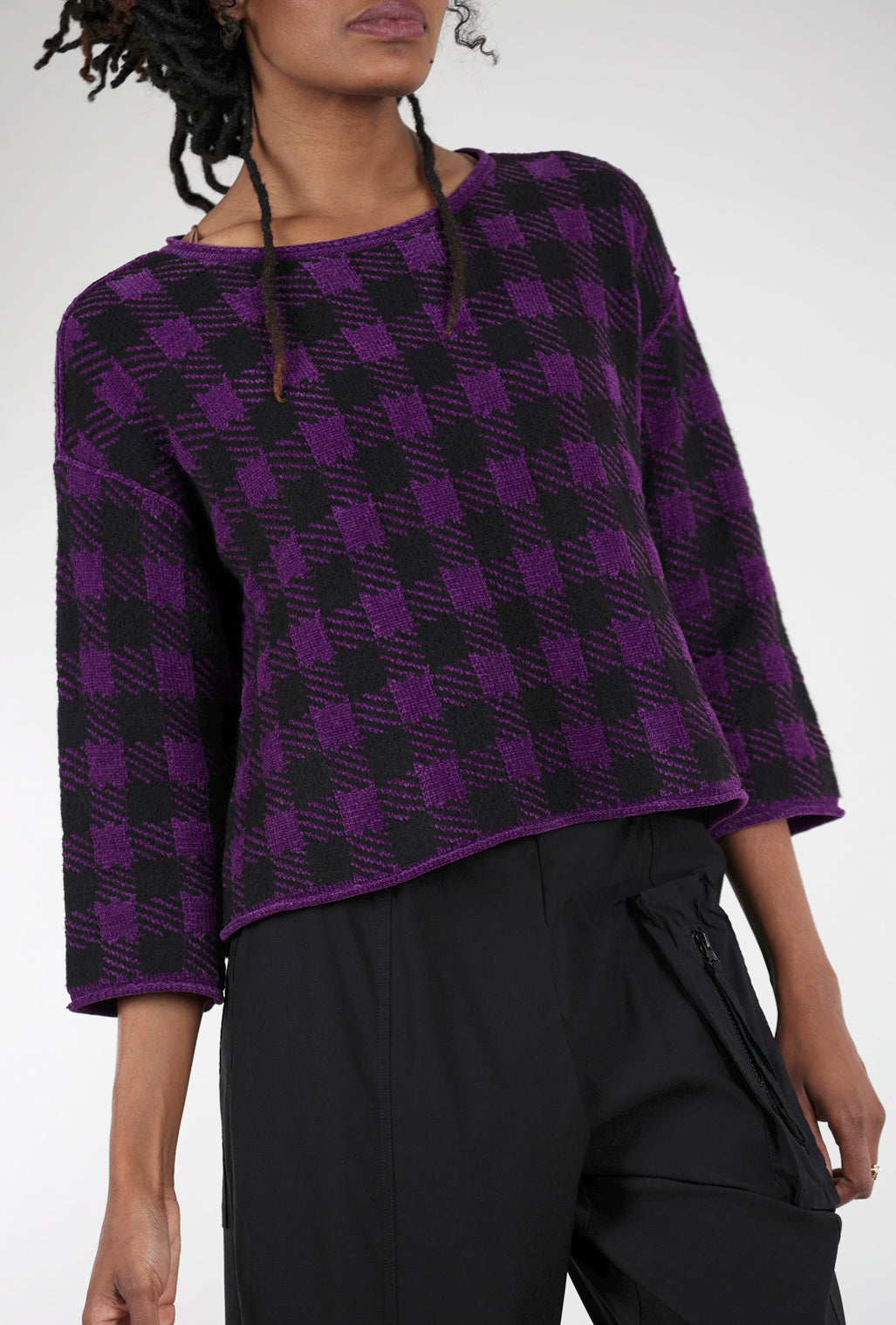 Liv Chenille Check Sweater, Amethyst