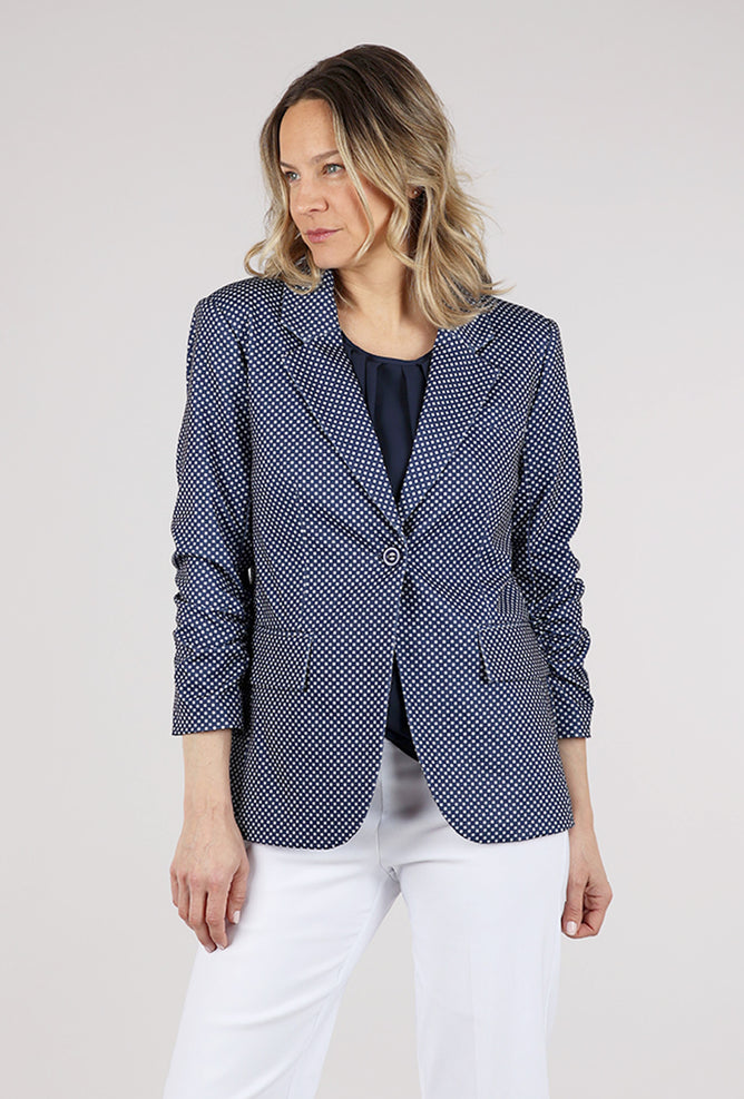 Peace of Cloth Jamie Ruched Sleeve Jacket, Navy Dot