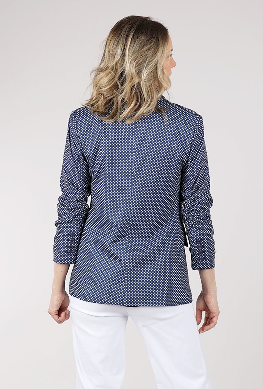 Peace of Cloth Jamie Ruched Sleeve Jacket, Navy Dot