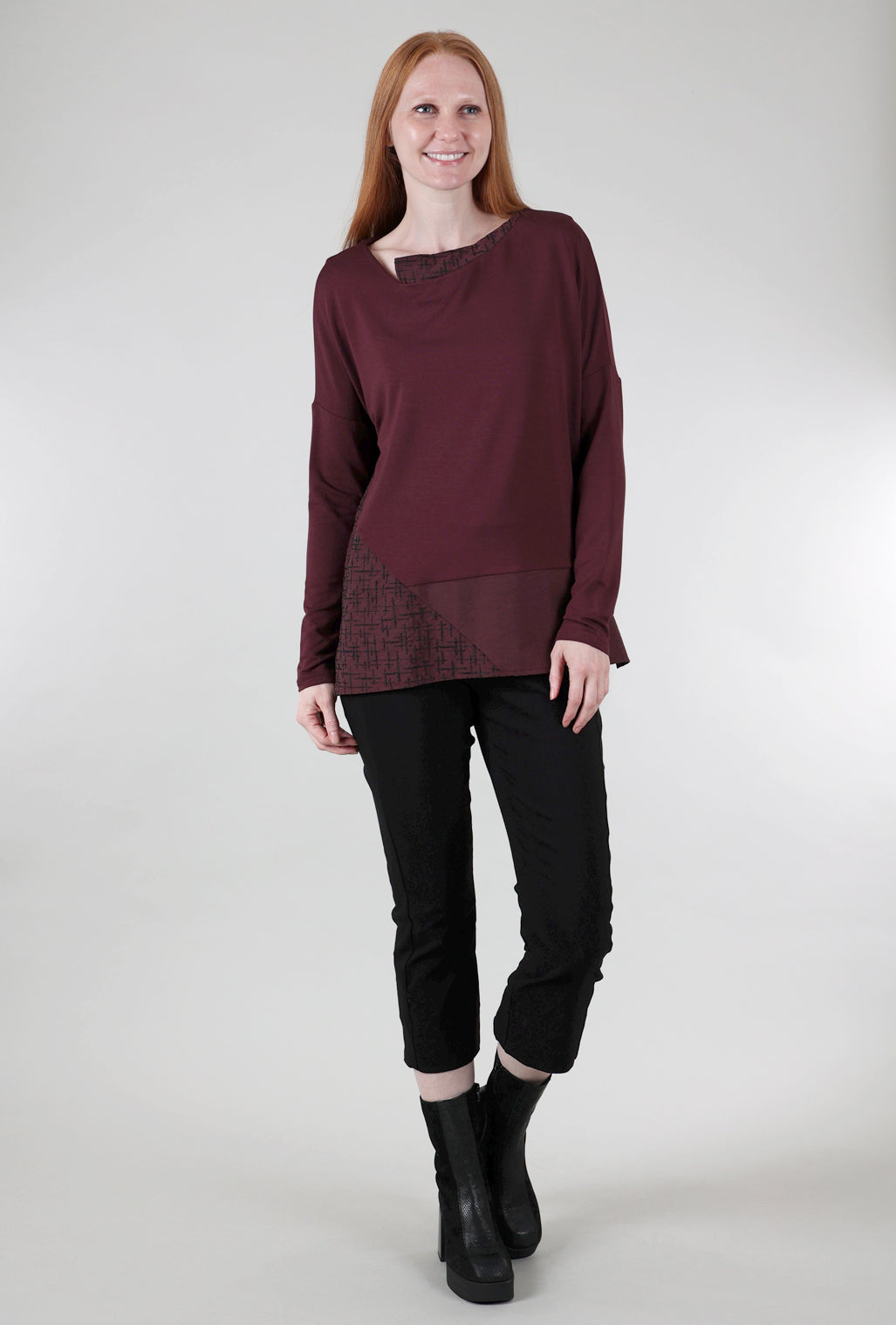 Luukaa Stitch Tech Trim Top, Burgundy/Black