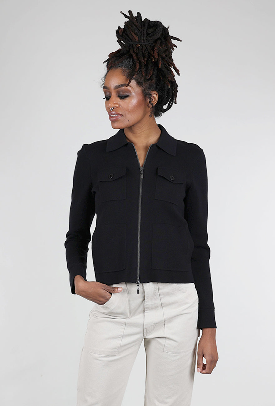 Kinross Cashmere Crop Utility Cardie, Black