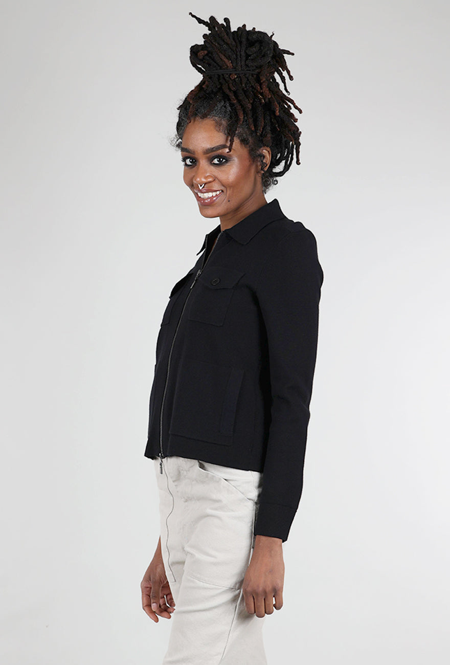 Kinross Cashmere Crop Utility Cardie, Black