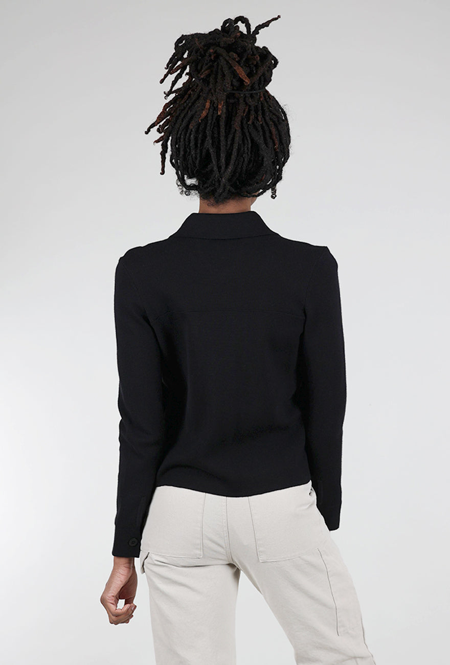 Kinross Cashmere Crop Utility Cardie, Black