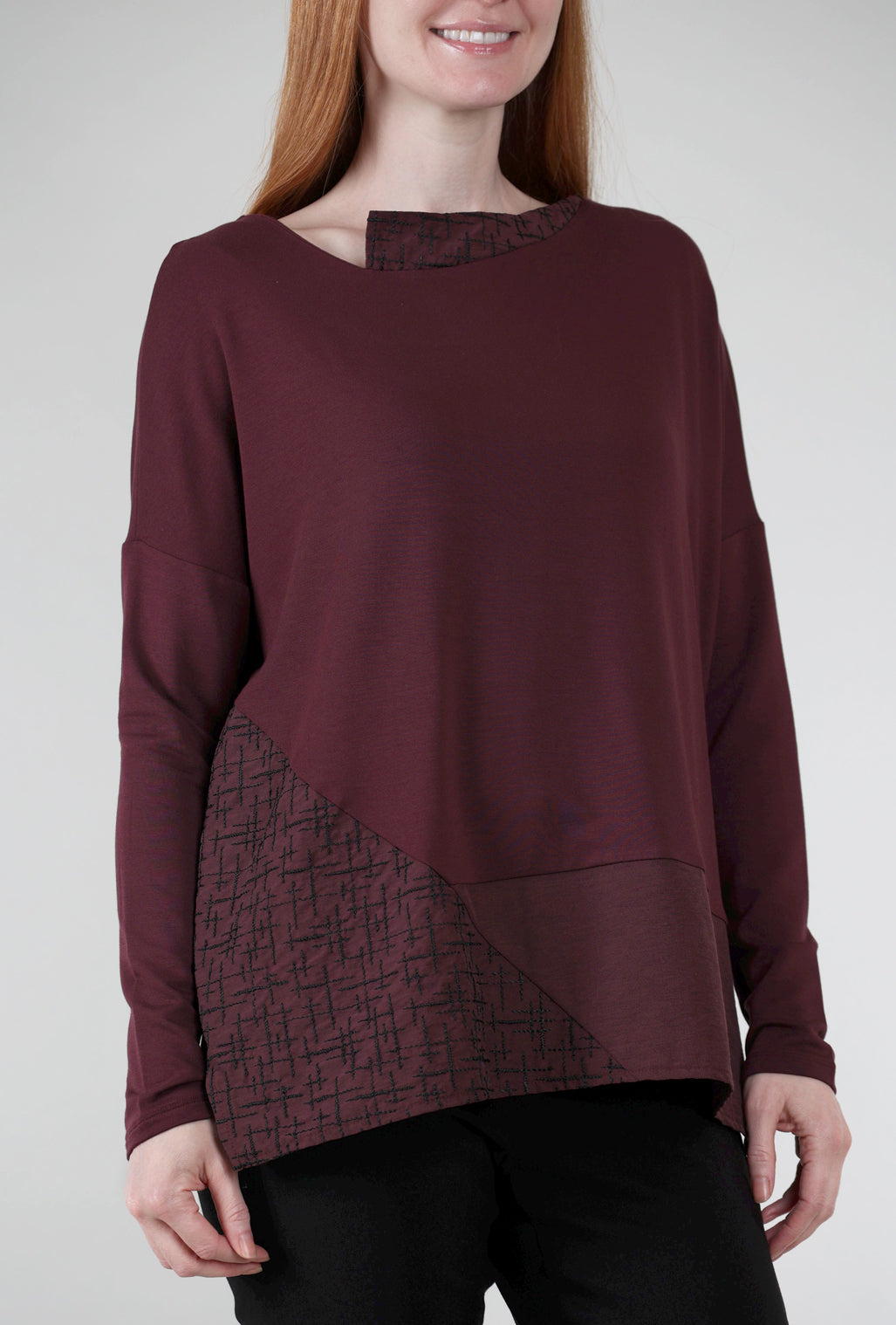 Luukaa Stitch Tech Trim Top, Burgundy/Black