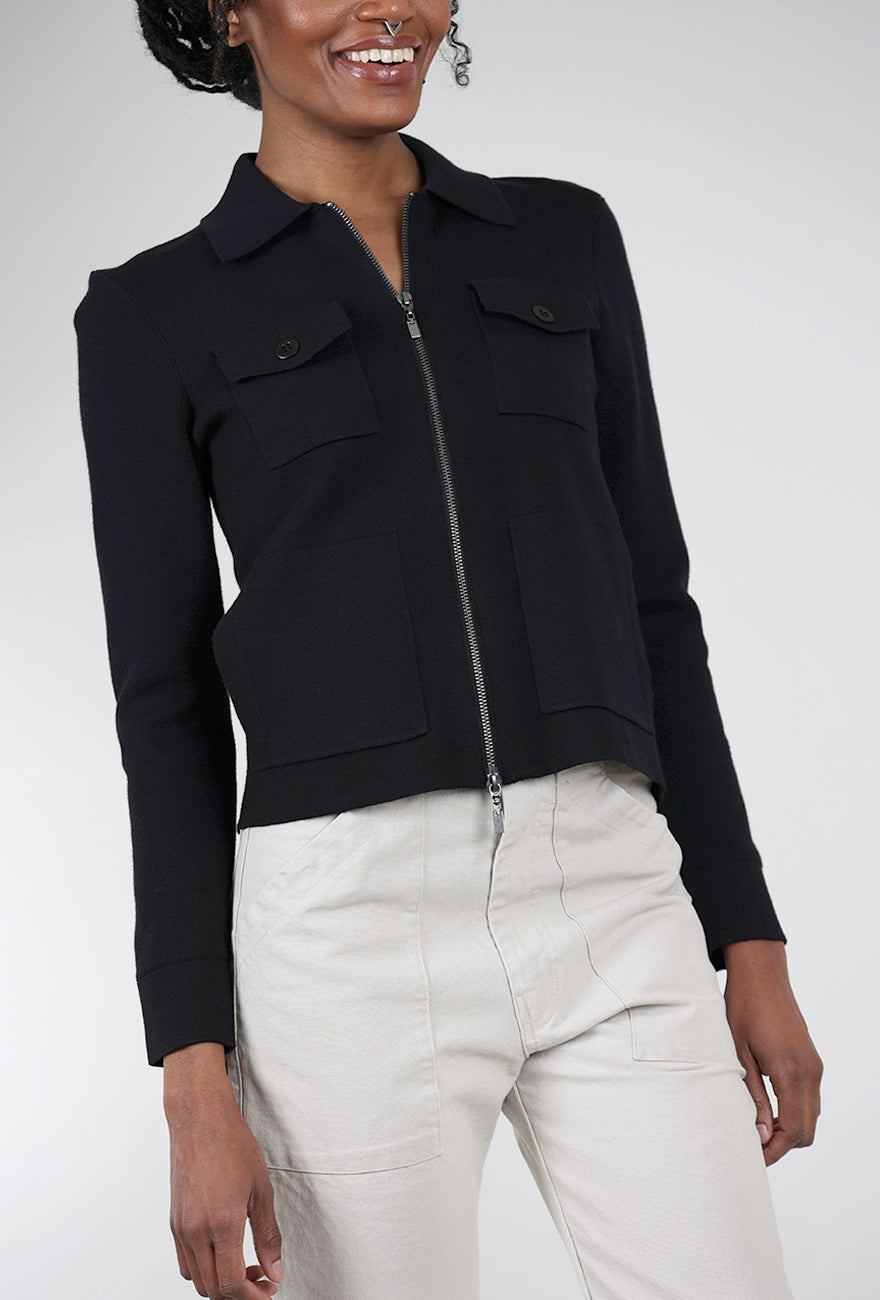 Kinross Cashmere Crop Utility Cardie, Black