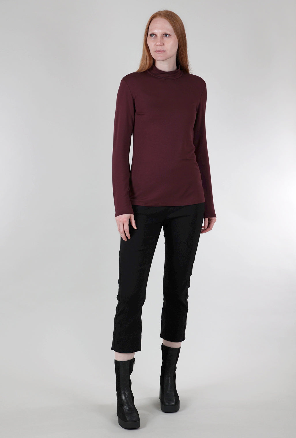 Luukaa Essential Jersey Mock Neck, Burgundy